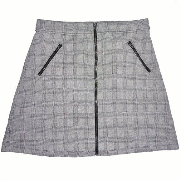 GAP WOMENS PLAID MINI SKIRT BLACK/WHITE ZIPPER FRONT STYLISH 10 TALL FALL FABRIC - Picture 1 of 4